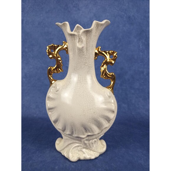 VTG Hawaii Delight Ceramic Bouquet Vase With Purple Flowers Gold Finish Handles - Picture 7 of 10